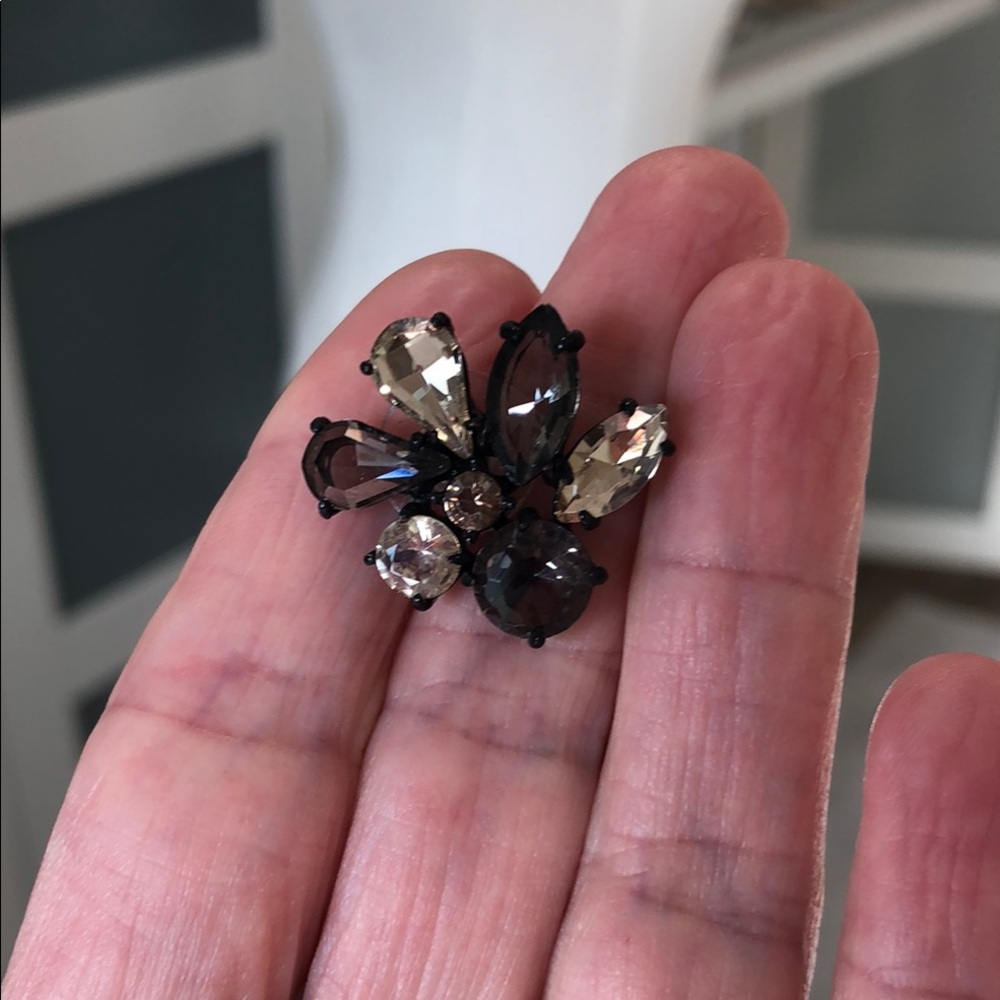 Elegant Black and Silver Floral Earrings with Crystalline Petals